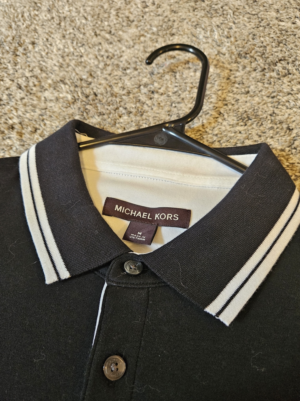 Michael Kors Black Polo with White Striped Collar - Picture 2 of 3